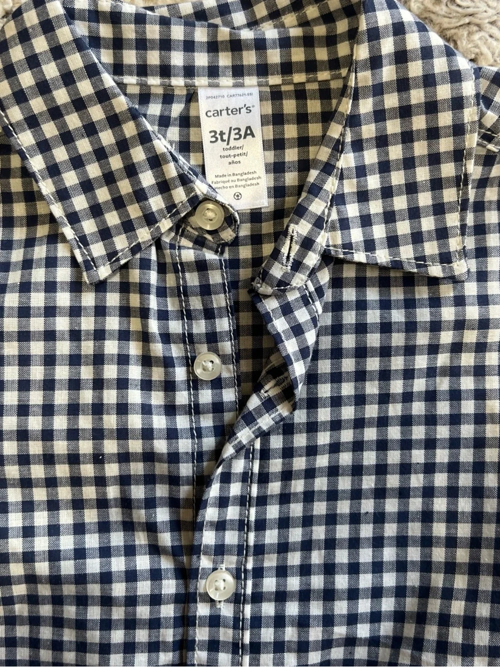 Carters toddler boys 2 piece gingham button down shirt & khaki shorts set 3T NWT